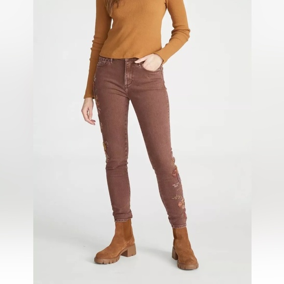NWT Driftwood Free People Jackie Embroidered Brown Denim Pants - Picture 3 of 15